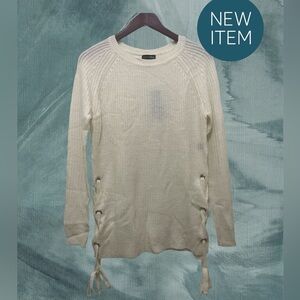 Ambiance Apparel Beige Sweater Size L With Eyelets and Side Laces NEW With Tag.